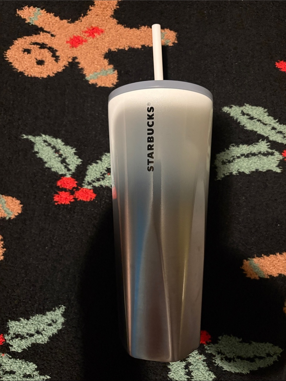 2021 Holiday Starbucks Silver and White Ombre Stainless Tumbler with Straw